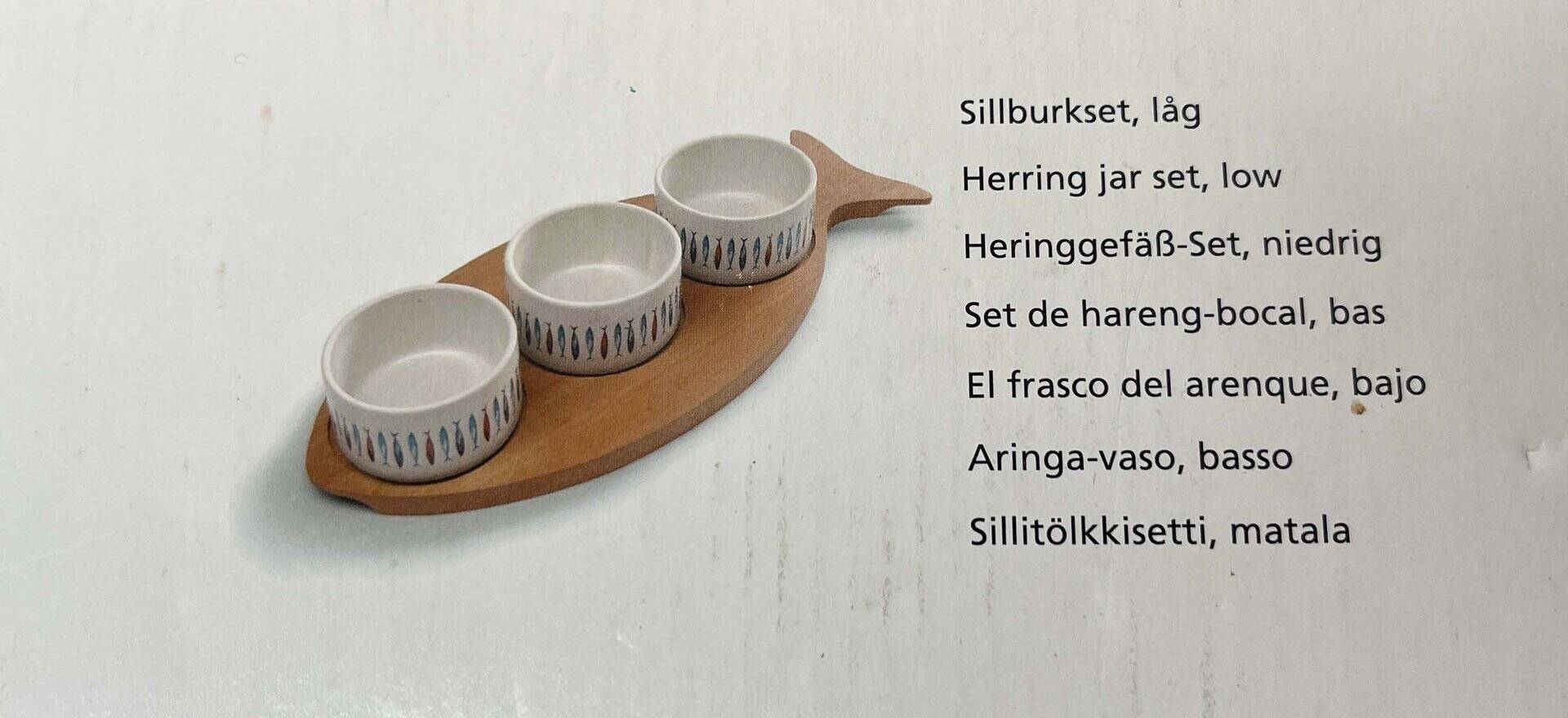 Sets of Swedish herring pots in ceramic and teak by Asa Lindberg for Sagaform, 2000s, set of 4.