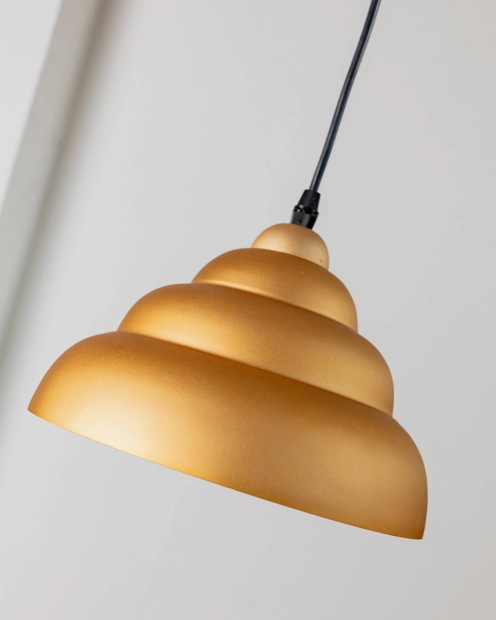 Vintage aluminium ceiling light – 1980s postmodern Memphis style, "bubbly" shape, striped golden yellow cable, Pop Art interior, retro lighting gift