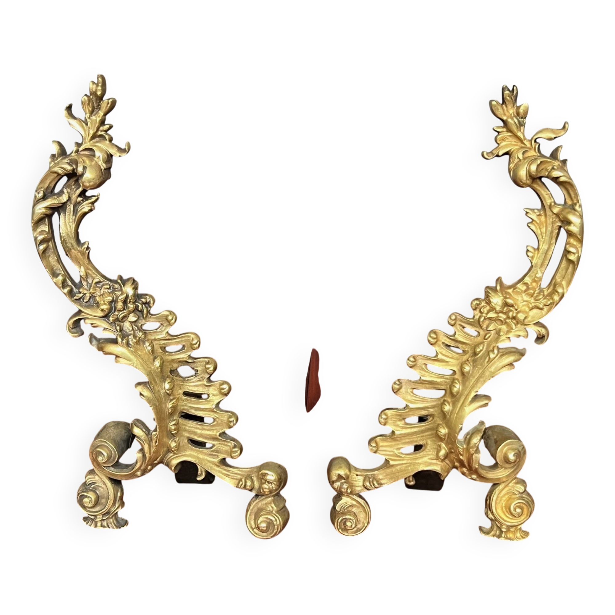 Massive gilded bronze fireplace decoration in Rococo style.