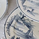Antique flat plates, Gien earthenware, 19th century, Marines model