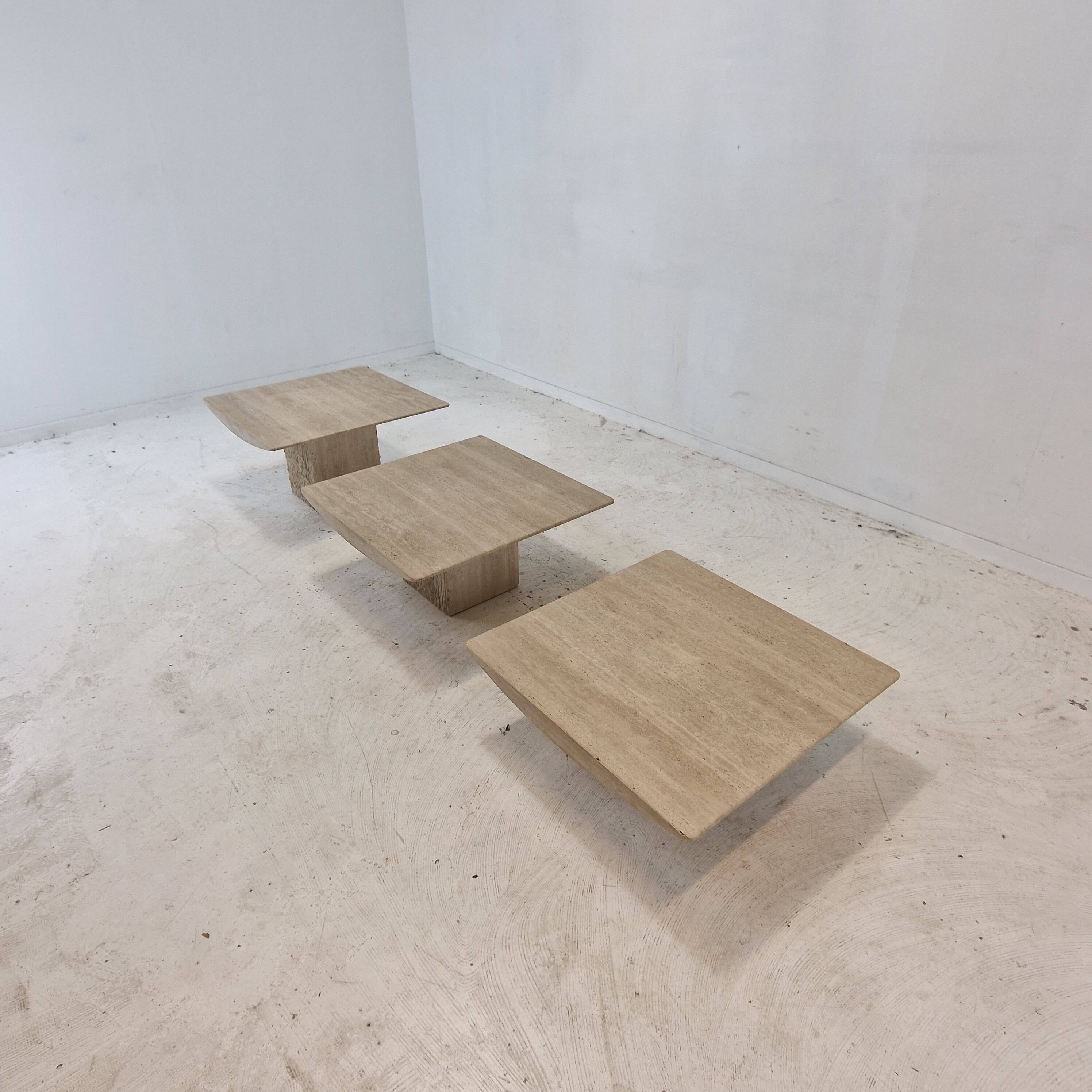 Set of 3 Italian Travertine Coffee or Side Tables, 1980s