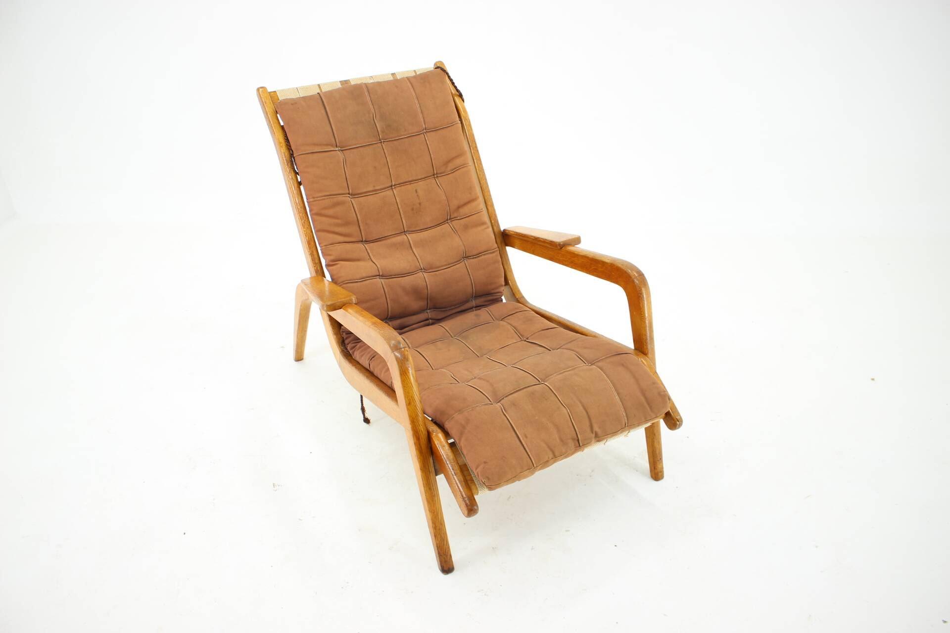 1960s Jan Vanek Very Rare Relaxing Oak Armchair, Czechoslovakia