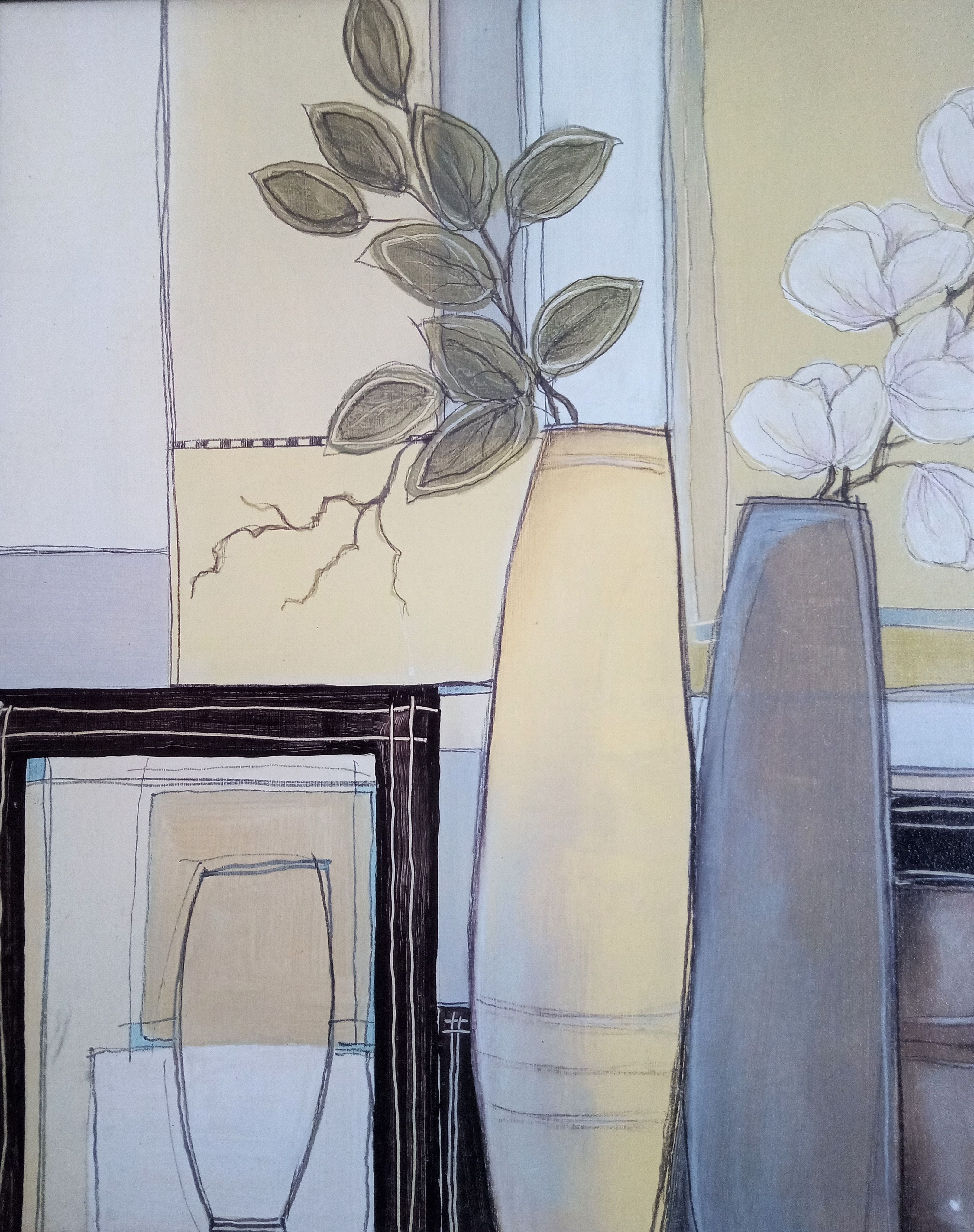 Still life with vase and flowers, oil on panel signed Dlawe Gisku, year 2001