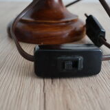 Vintage table lamp in turned wood and fabric lampshade