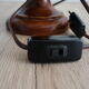 Vintage table lamp in turned wood and fabric lampshade