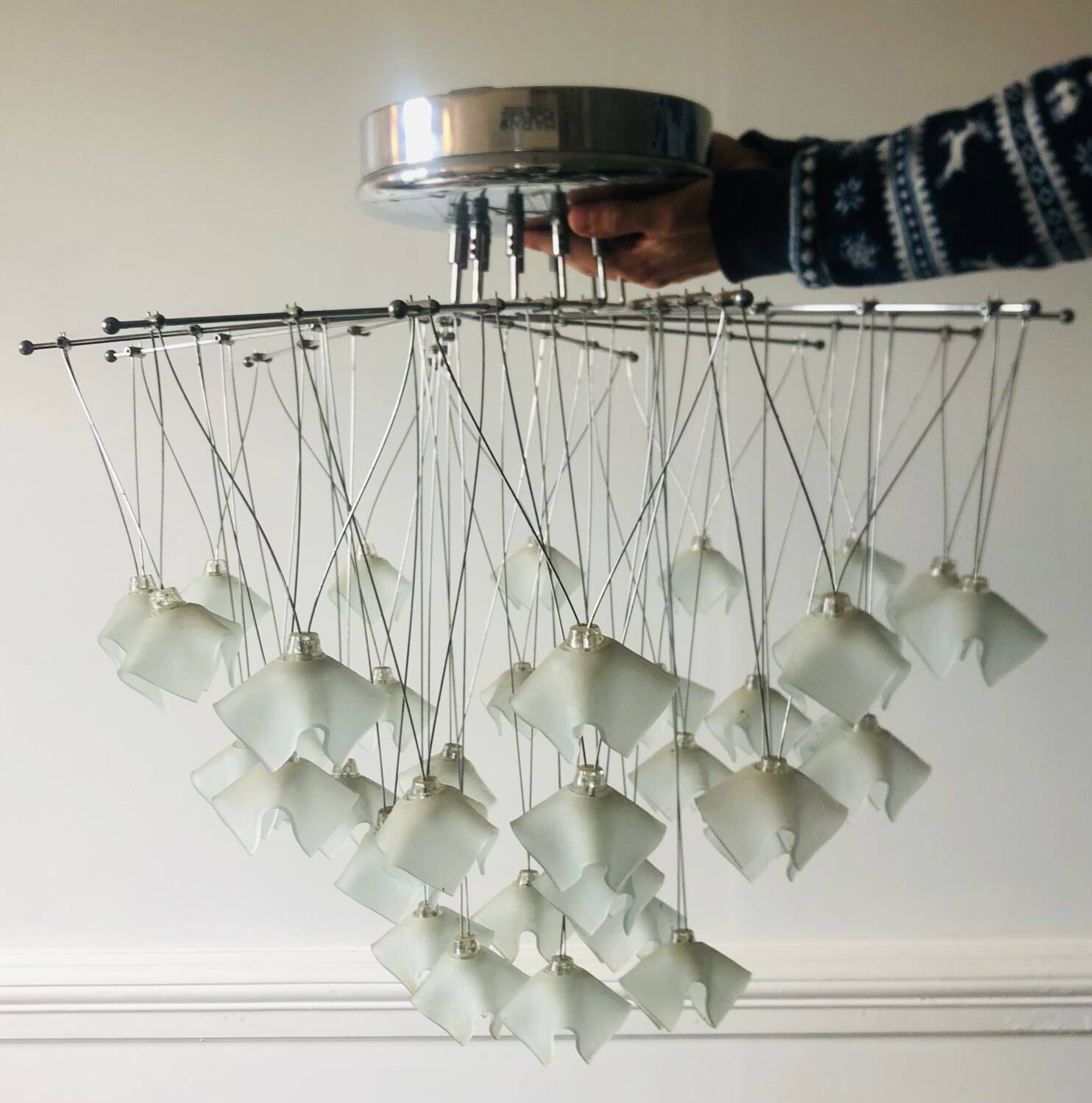 Lustre en cascade Lucciole par MetalSpot, italy, chromé et verre dépol