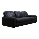 Busnelli Piumotto 1970s Black Leather 3-Seater Sofa