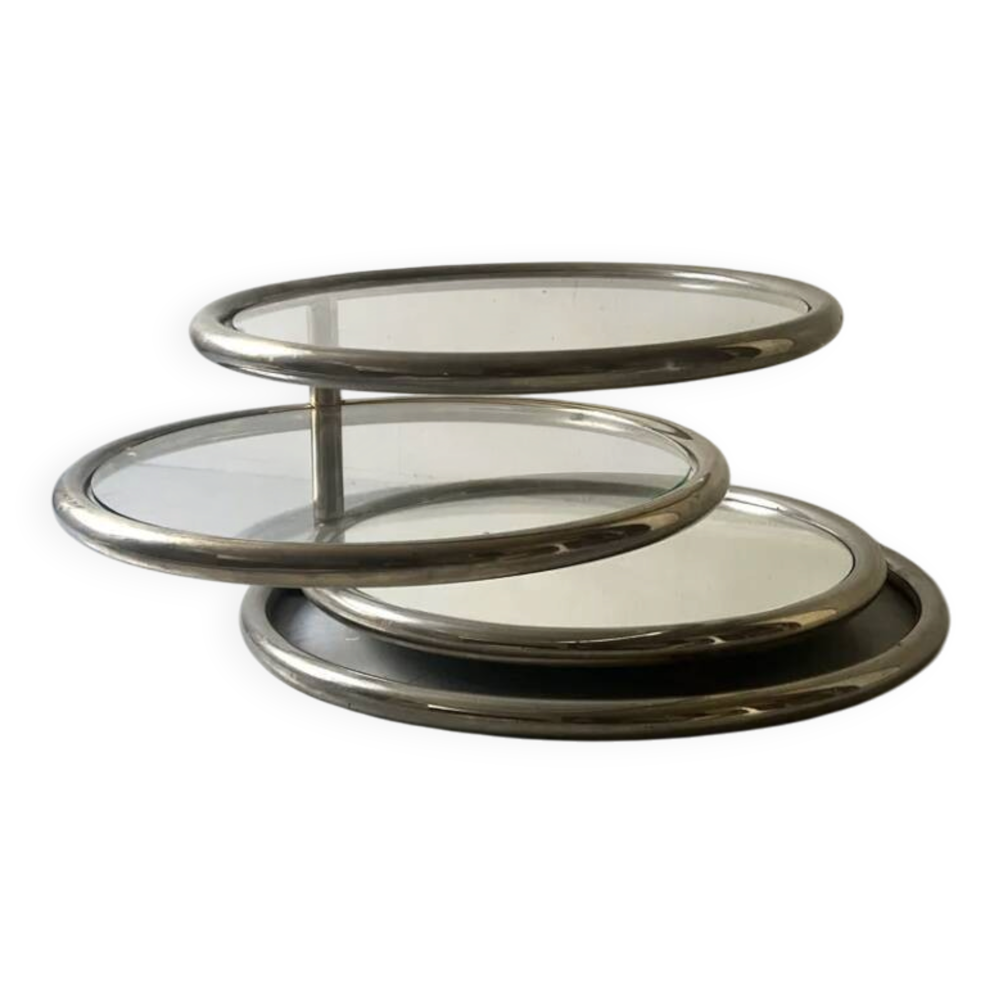 Removable coffee table in chrome, glass & mirror by Milo Baughman, design 1970.