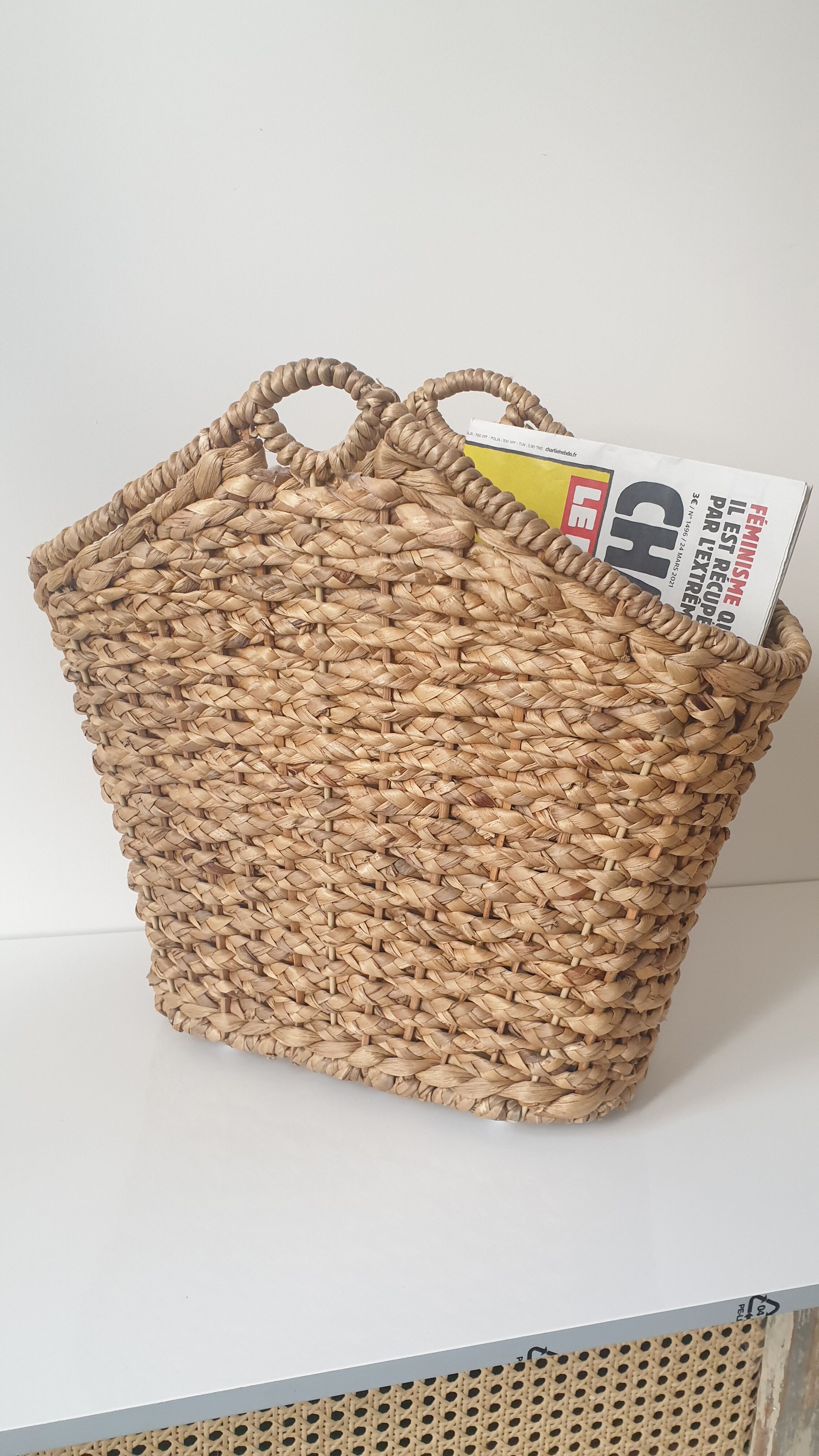 Vintage wicker magazine holder