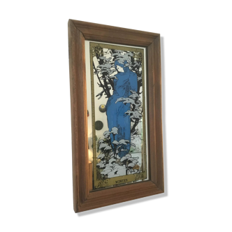 Screen-printed mirror with Art Nouveau decoration