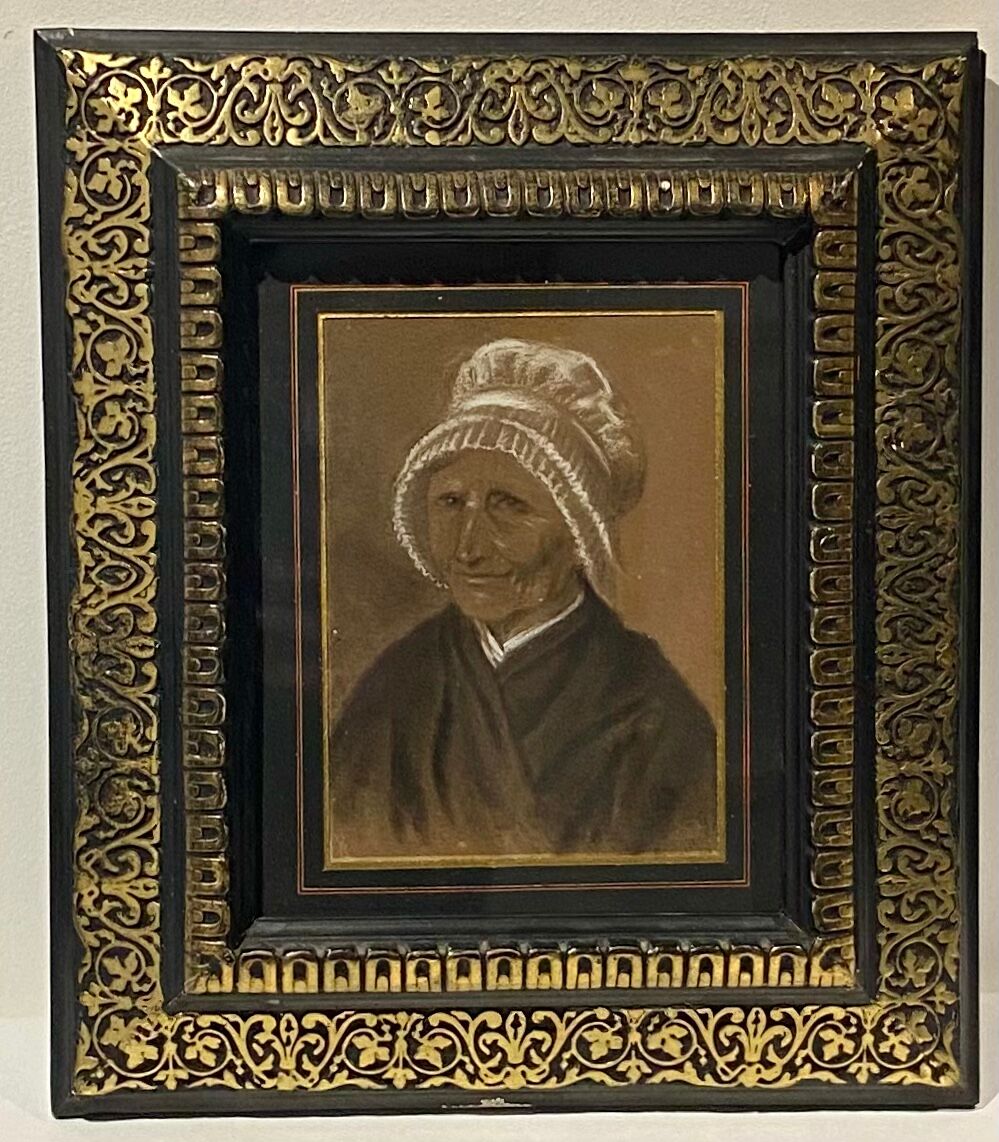 Old painting, portrait of a Breton woman with a white headdress at the end of the nineteenth century