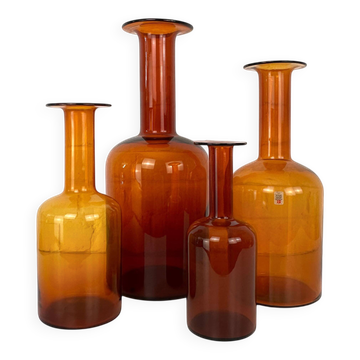 Set of 4 amber floor vases by Otto Brauer, Holmegaard, Denmark 1960.