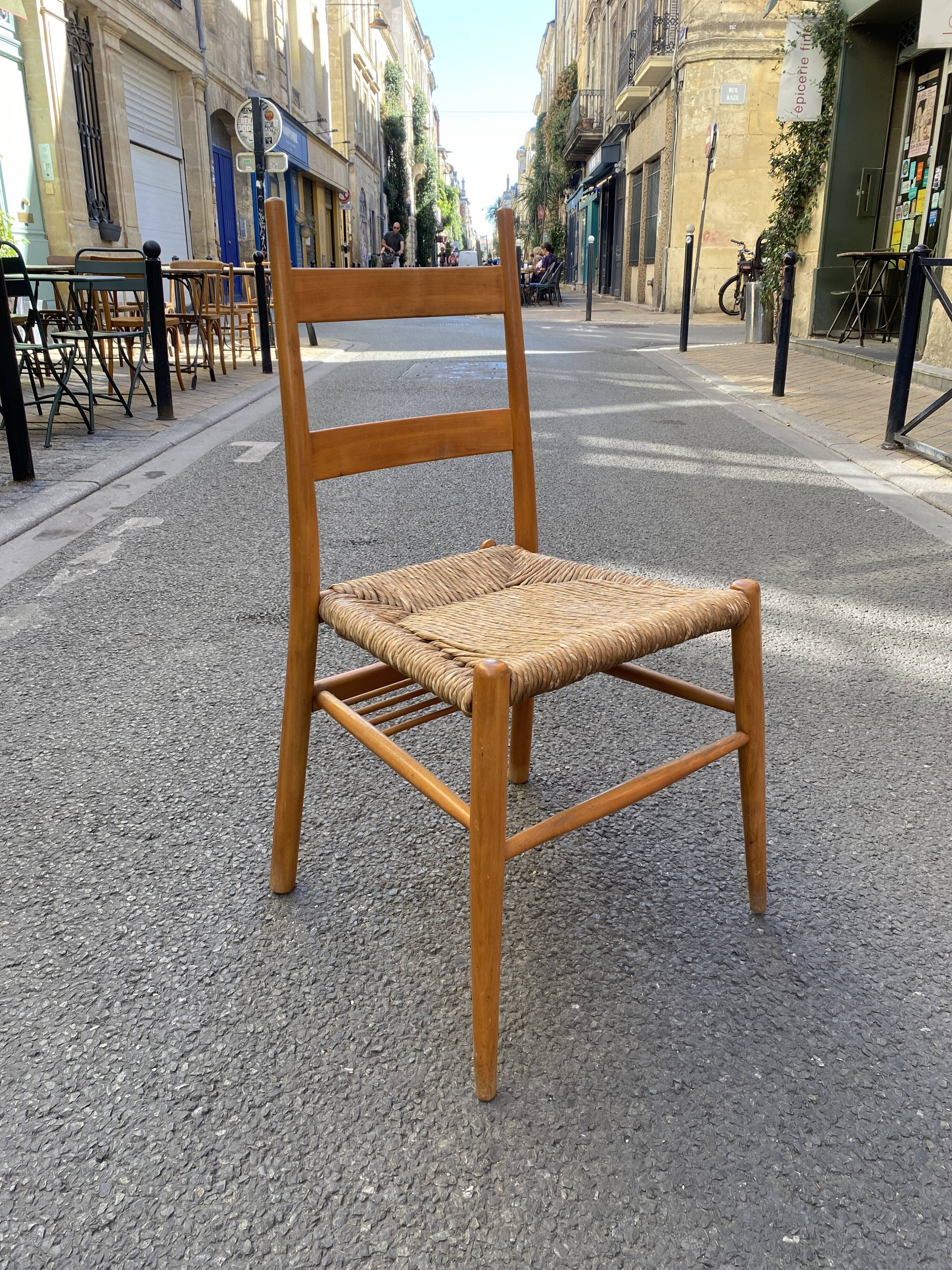 Wooden chair with straw seat - yngve ekström - sweden - circa 1960