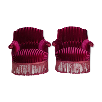 Raspberry garnet velvet armchairs Napoleon III