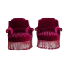 Raspberry garnet velvet armchairs Napoleon III