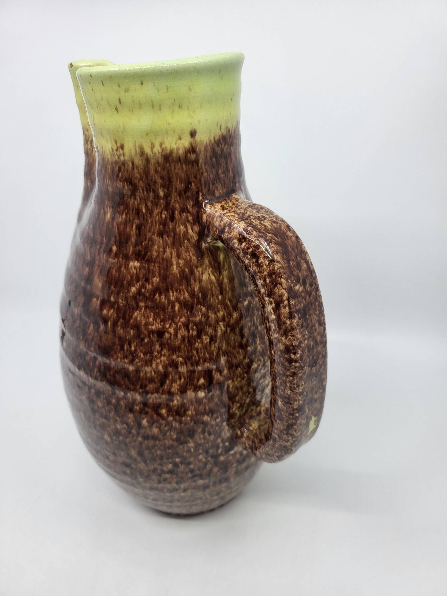 Pichet Pottery from Accolay in glazed ceramic, Brown and Yellow, France 1970.