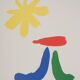 Joan miro : personnage surréaliste et le soleil, lithographie signée