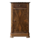 Antique bedside table in wood and grey marble, old brown.