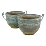 French Art Nouveau Style Flower Pots Garden Vases Verdigris