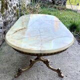 Louis XVI style oval coffee table in onyx and gilt brass