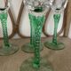4 champagne flutes, Italian glassware, 1960s, green twisted stem