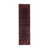 Long Vintage Persian Hamadan Rug, Traditional Oriental Blue Wool Runner 117x425cm