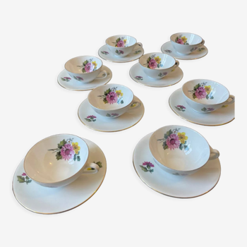 8 tasses a cafe et leurs soucoupes en porcelaine motif florale Bavaria