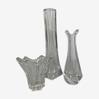 Glassware vases soliflores molded crystal DAUM signed 1960s