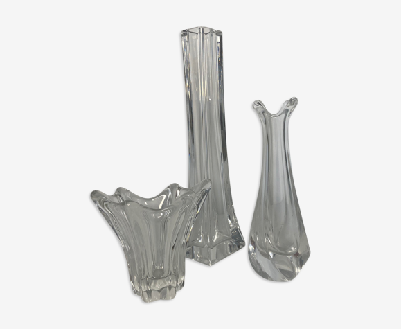 Verrerie vases soliflores cristal moulé DAUM signés années 1960