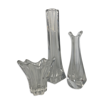 Glassware vases soliflores molded crystal DAUM signed 1960s