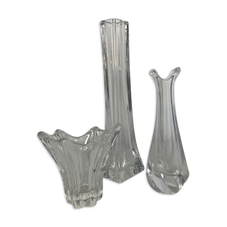 Verrerie vases soliflores cristal moulé DAUM signés années 1960