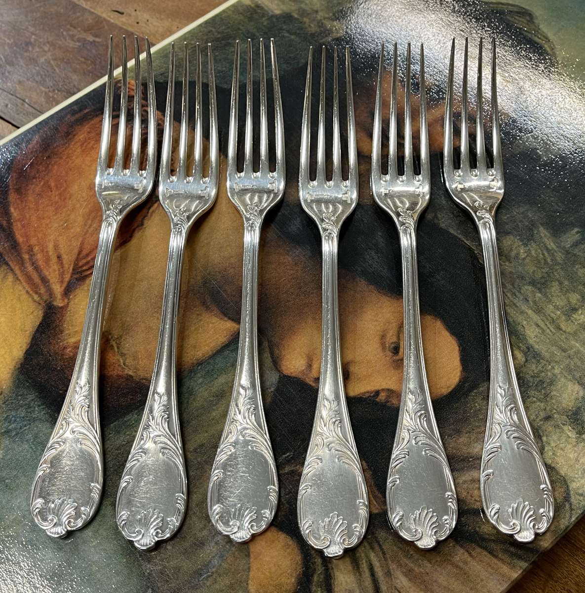 Set of 6 silver metal forks from Christofle