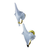 Paire de appliques murales en forme de feuille de "Calla Lily", en verre de Murano et laiton doré, vers 1970, Italie