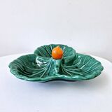 Vintage compartmentalized ceramic serving dish cabbage leaf shape Vallauris style
