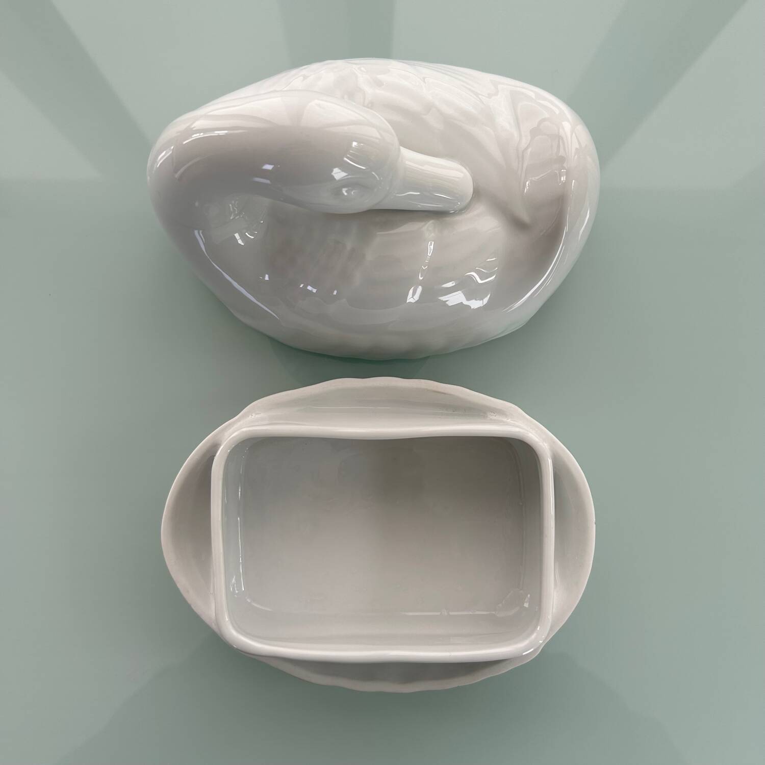 Porcelain swan butter dish