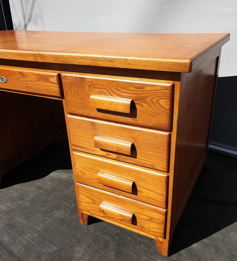 Oak desk 8 drawers double boxes 1950