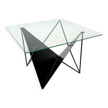 Table basse vintage en fil d'acier design éclectique des années 80