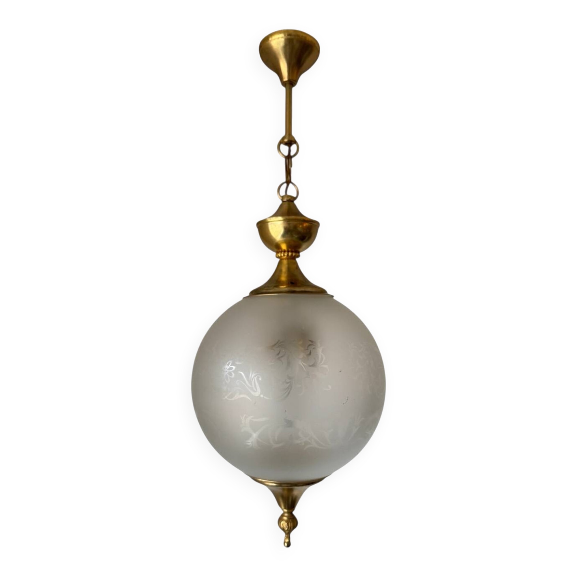 70s frosted engraved globe lantern chandelier