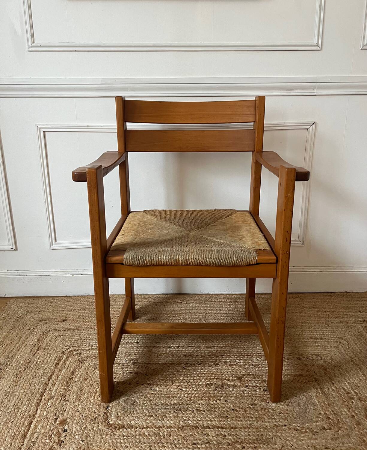 Armchair in elm and straw Maison Regain