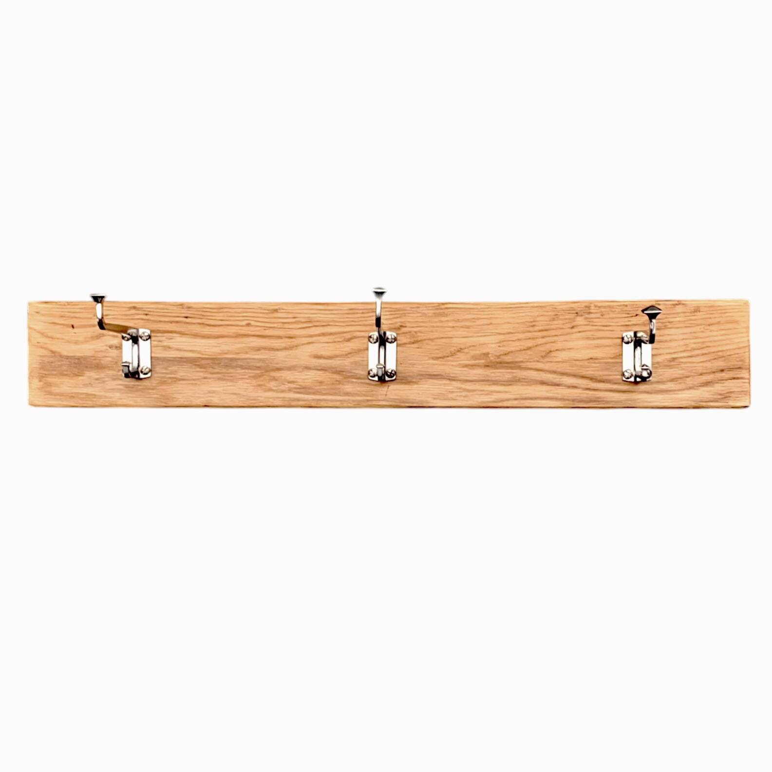 Vintage wooden wall coat rack - 3 chrome metal hooks