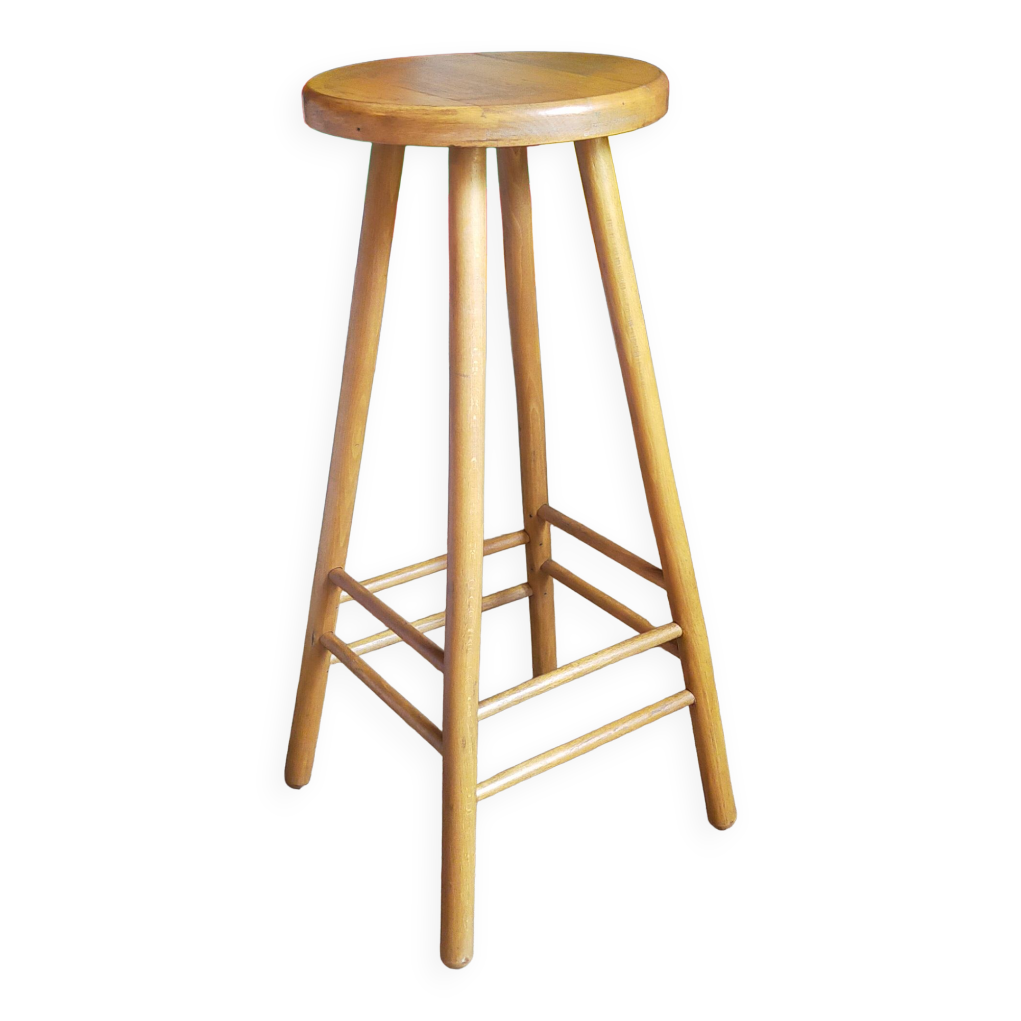 Vintage solid blond wood bar stool