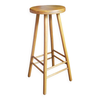 Vintage solid blond wood bar stool