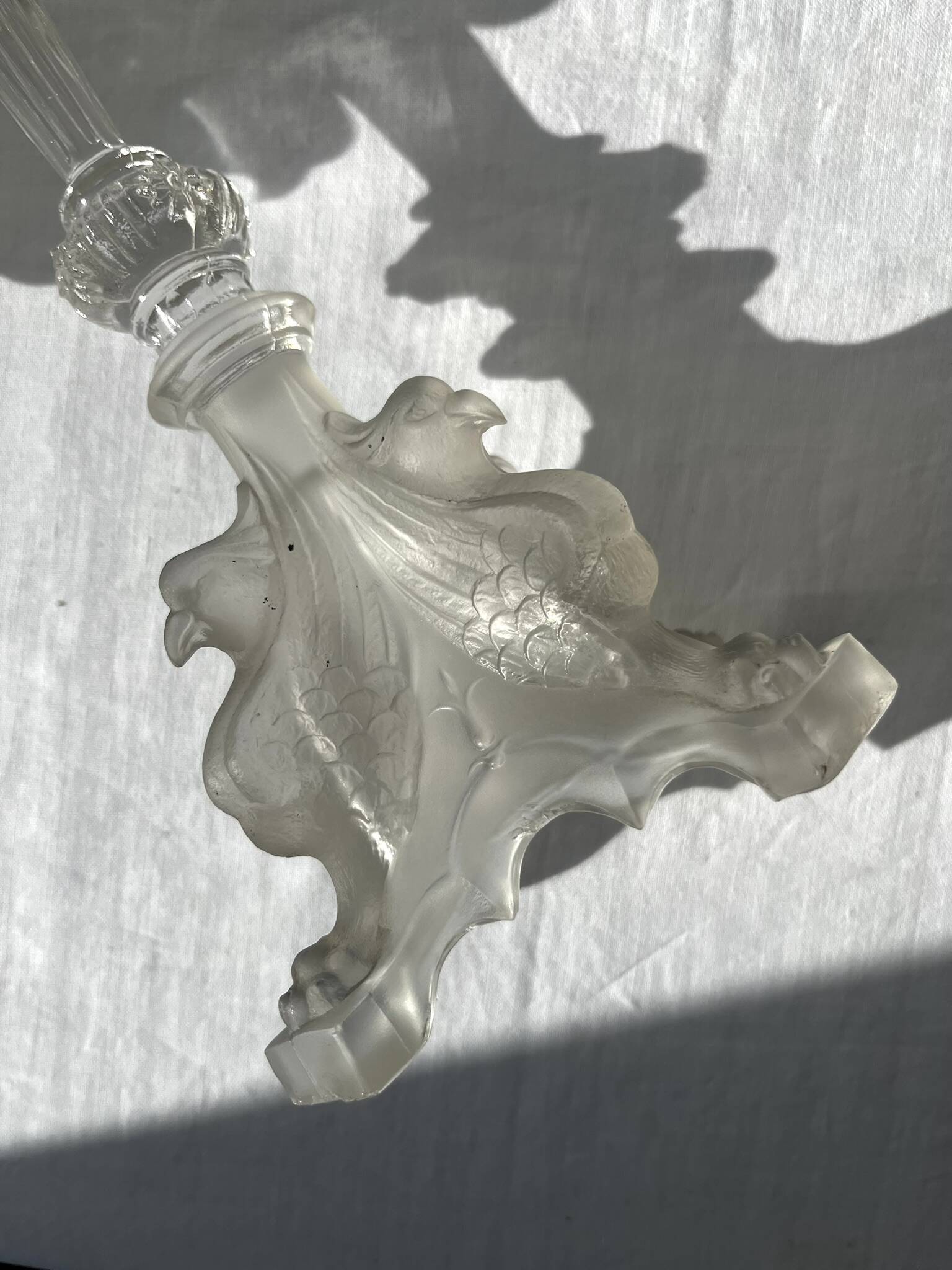 Pair of Griffon candlesticks in Val Saint Lambert crystal, Belgium.