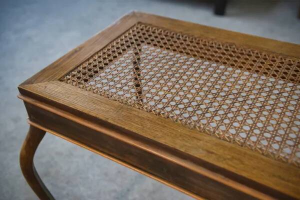 Table d’appoint en chêne et cannage 1960’s