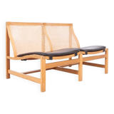 Scandinavian bench in oak, rattan and leather - RUD THYGESEN - 1970s