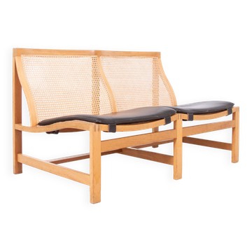 Scandinavian bench in oak, rattan and leather - RUD THYGESEN - 1970