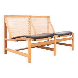 Scandinavian bench in oak, rattan and leather - RUD THYGESEN - 1970s