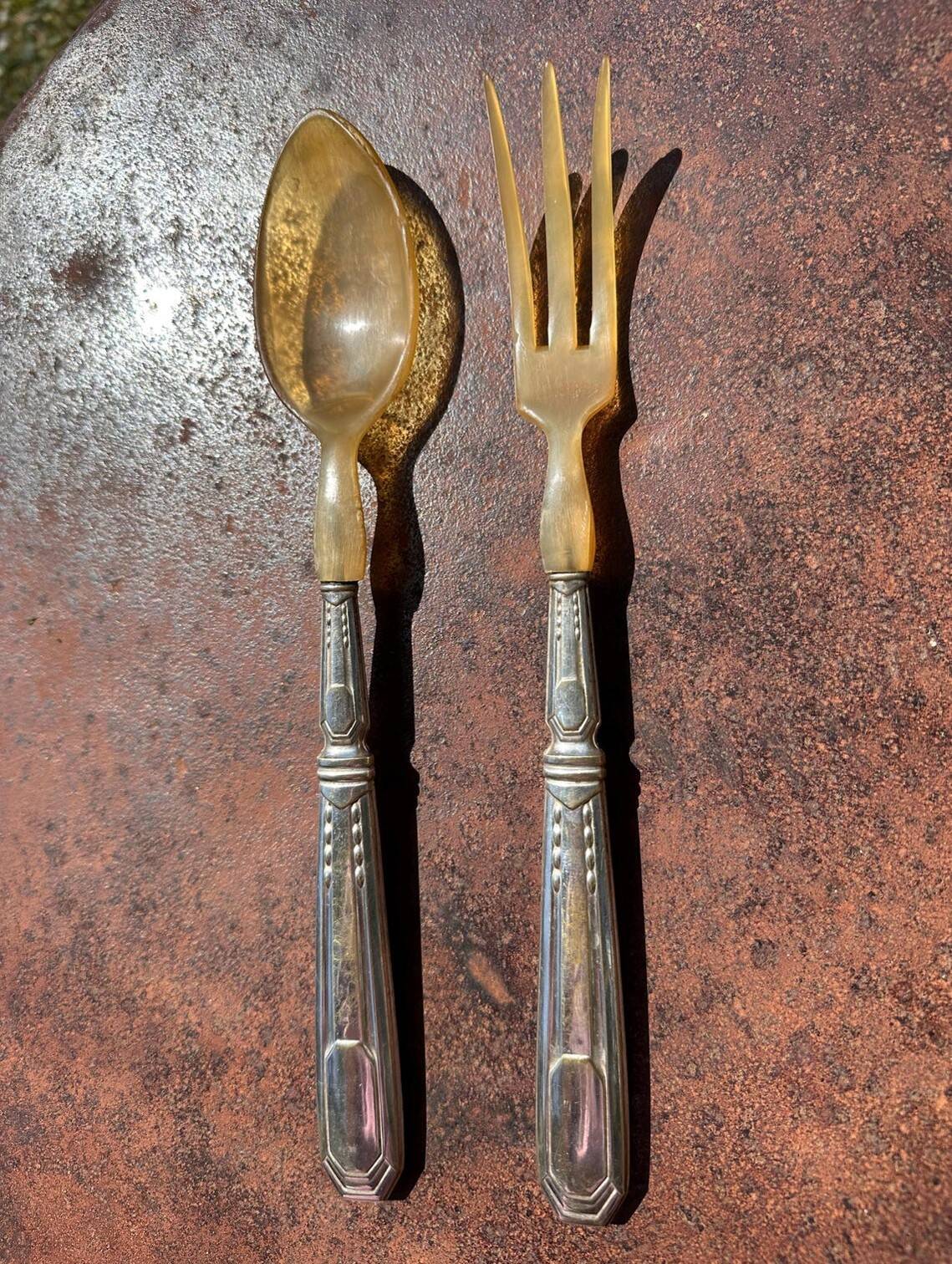 Antique Art Deco Salad Cutlery - Silver-Plated Handles