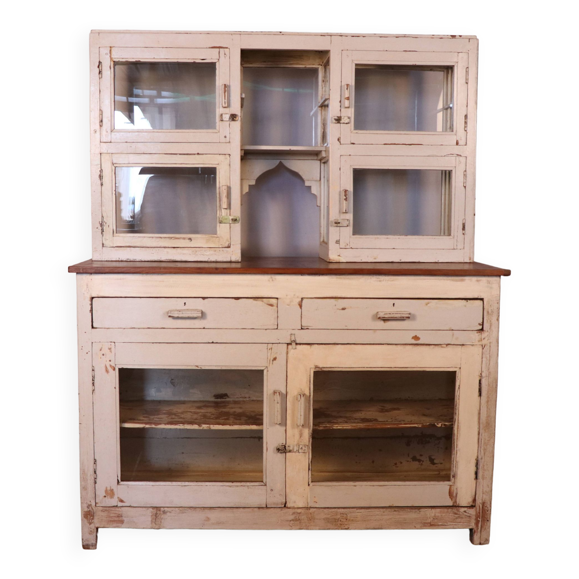 Merchant counter in Burmese teak with original white patina