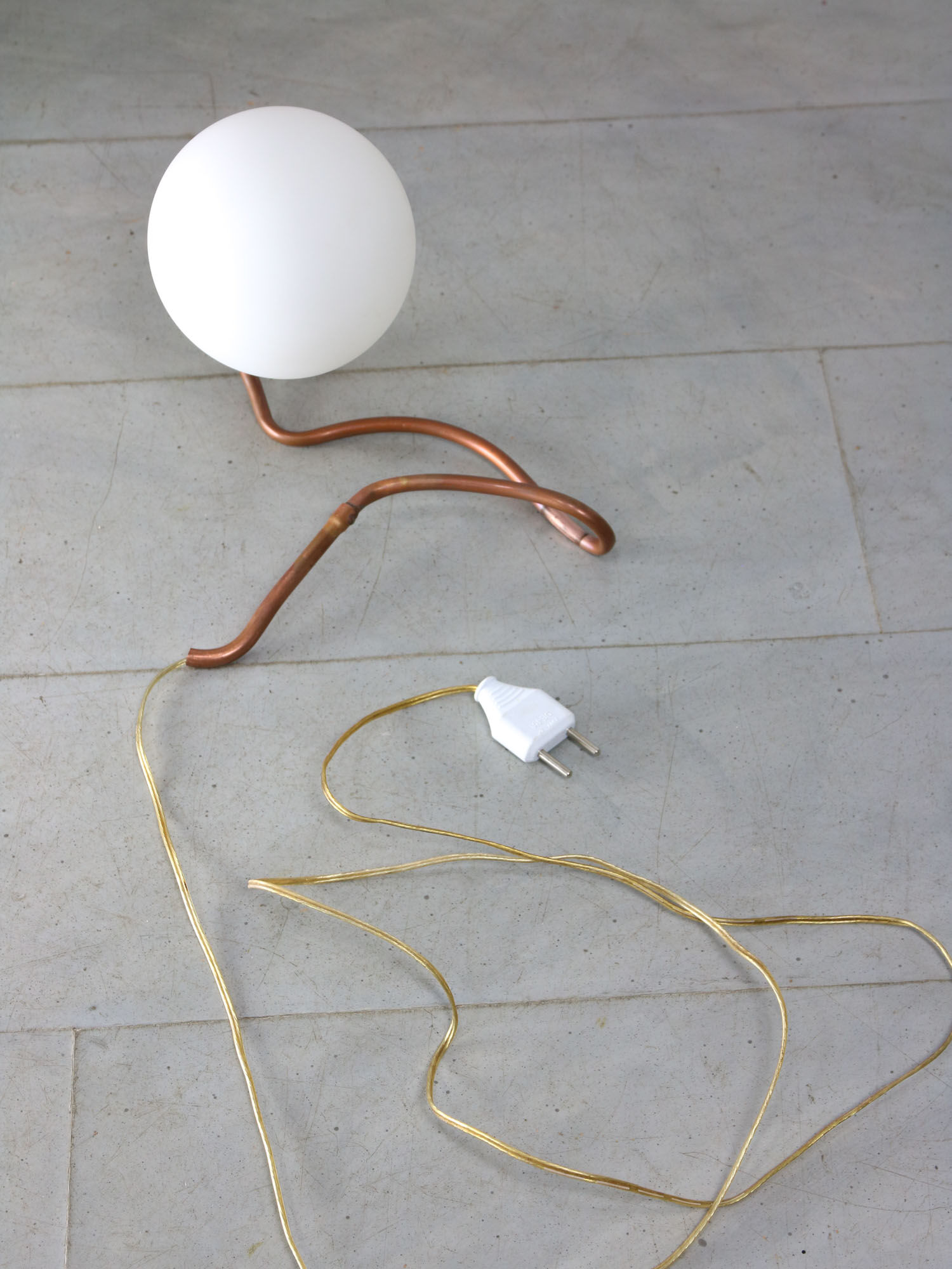 Vintage organic copper and opaline table lamp